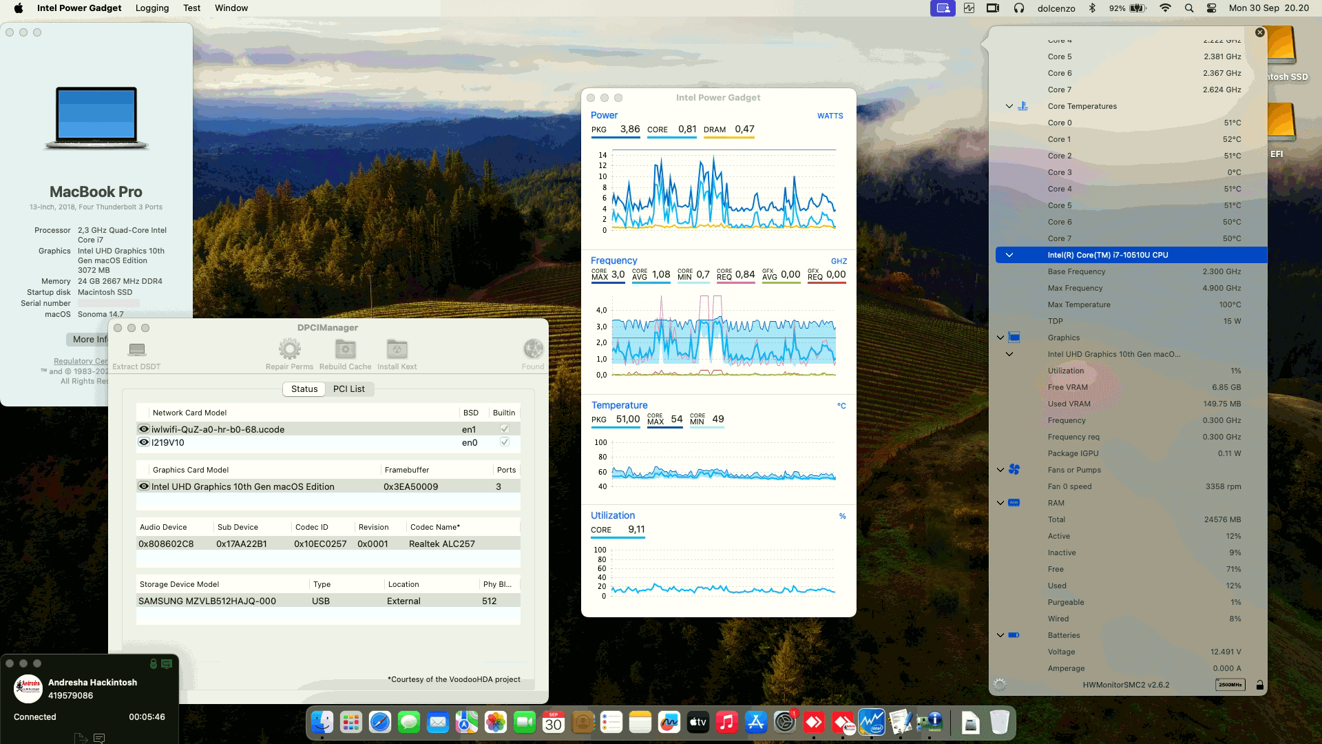 Success Hackintosh macOS Sonoma 14.7 Build 23H124 in Lenovo Thinkpad T14 Gen 1